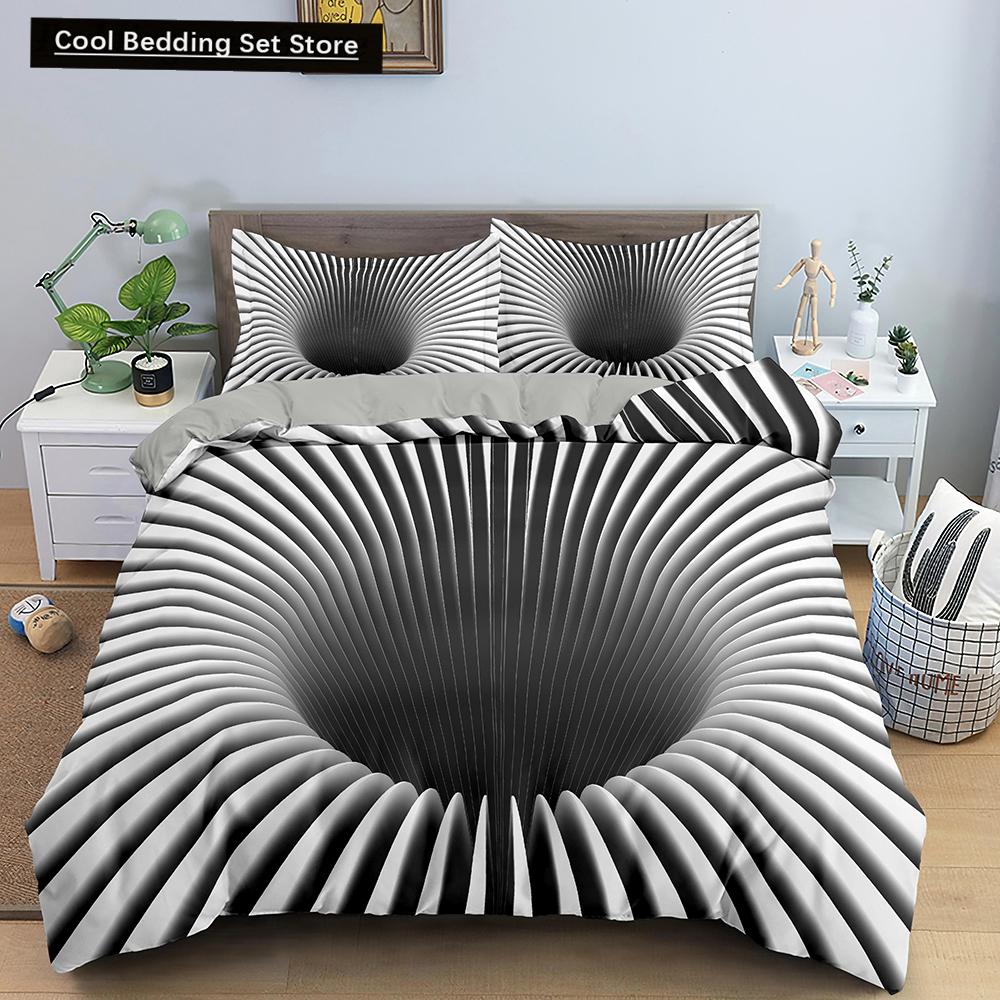 Comforter 3D Psychedelic Abstract Double Queen Bedding Set 2/3Pcs King Full Size Blue Polyester Comforter