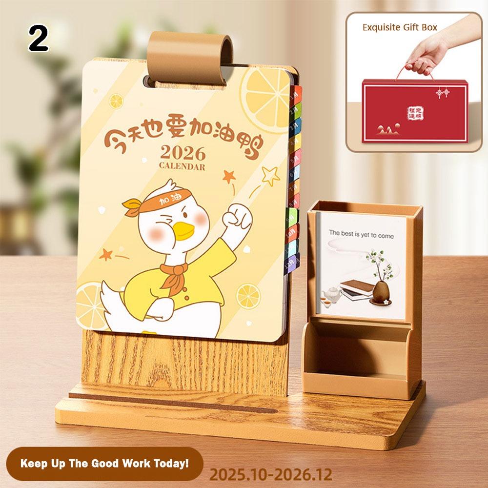 

New Year of The Horse 2026 Desk Calendar with Pen Holder Gift Box Ornamental Student Stationery Flip Calendar Desktop Decoration