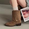 Retro Two-wear Western Denim Long Knight Boots Women's 2025 Autumn and Winter New Versatile But Knee Chelsea Boots