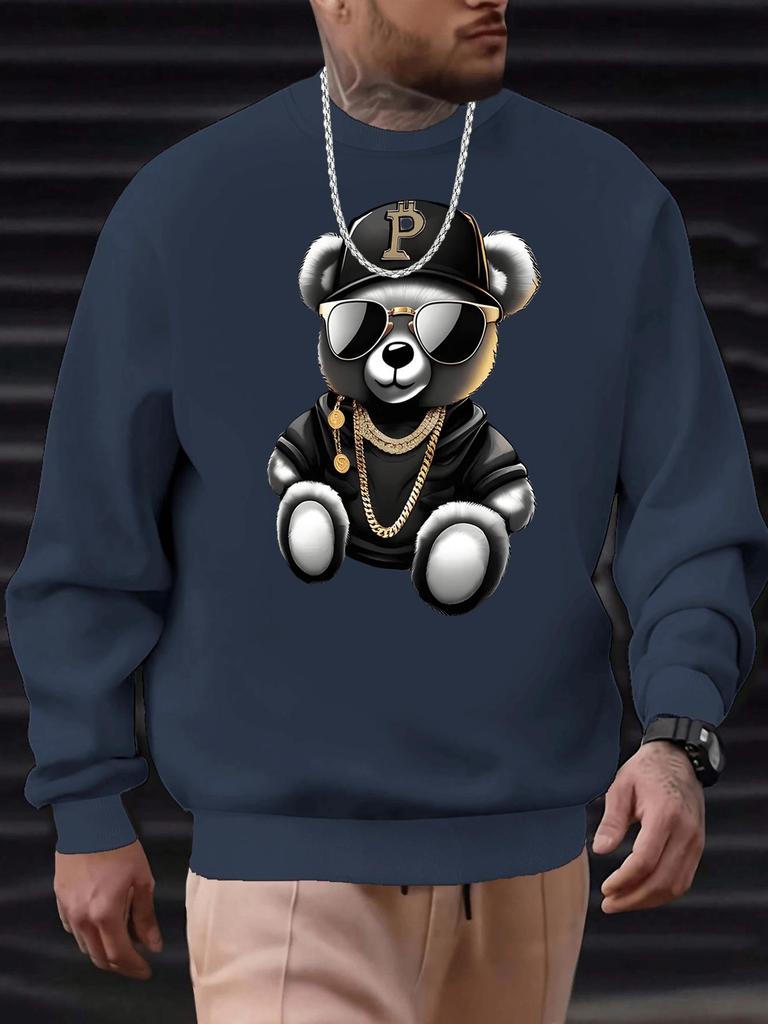 Men's Autumn 2025 Rich Bear Trendy Sunglasses Print Hoodie