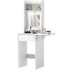 Small Vanity Desk with Mirror and LED Lights, Compact Dressing Table with Drop Leaf, Open Shelves and Drawer, White