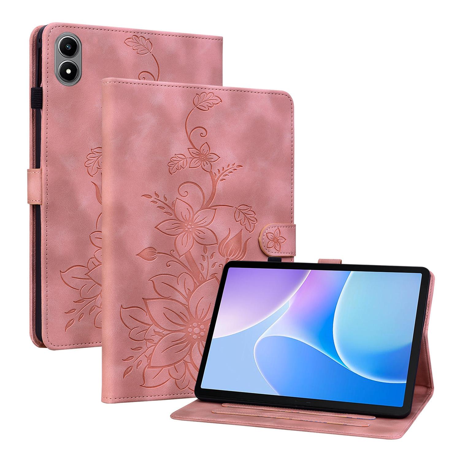 

For Infinix Xpad 20 Case Lily Flower Imprint Card Slots Leather Tablet Cover C