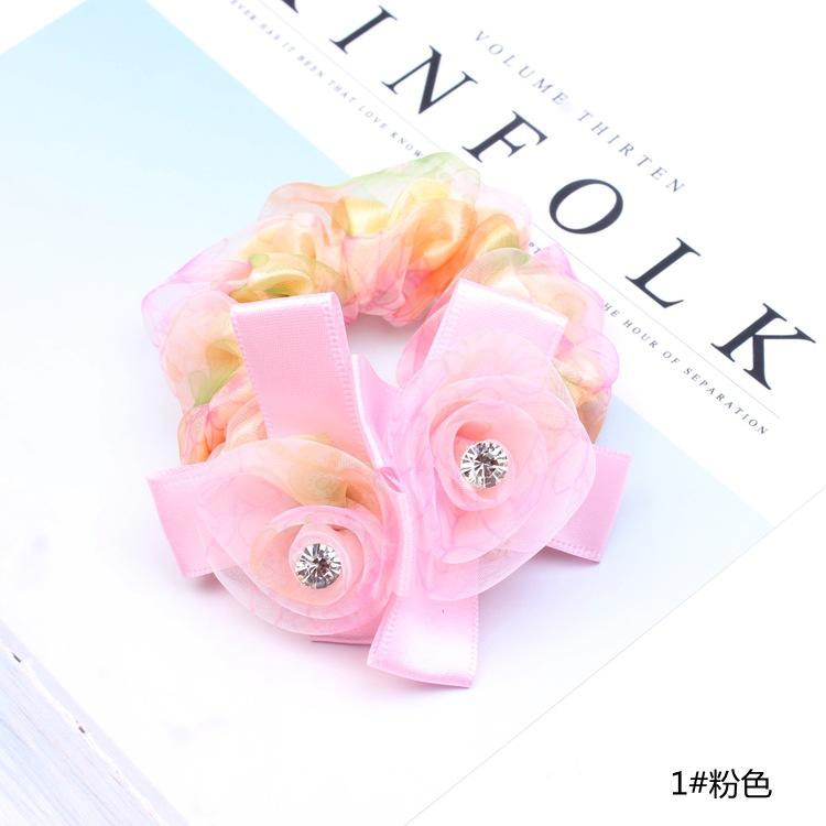 Korean Elegant Flower Scrunchies Women Girls Elastic Hair Rubber Bands Accessories Tie Hair Ring Rope Ponytail Holder Headdress