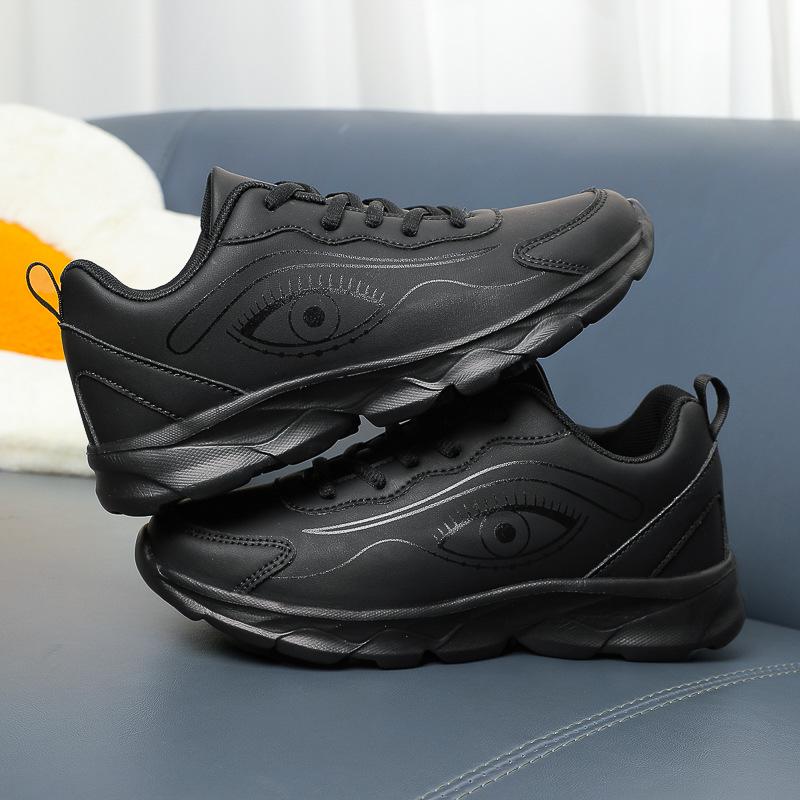 Waterproof leather sneakers women's lightweight all-black feet are not tired after standing for a long time, soft soles are non-slip, kitchen work sh