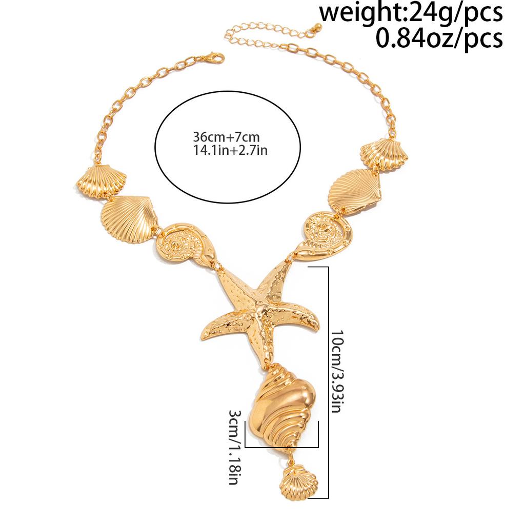 Handmade Starfish Scallop Conch Pendant Choker Necklace Holiday Bohemian Adjustable Chain Grunge Jewelry Gift Punk Metal Necklaces for Women
