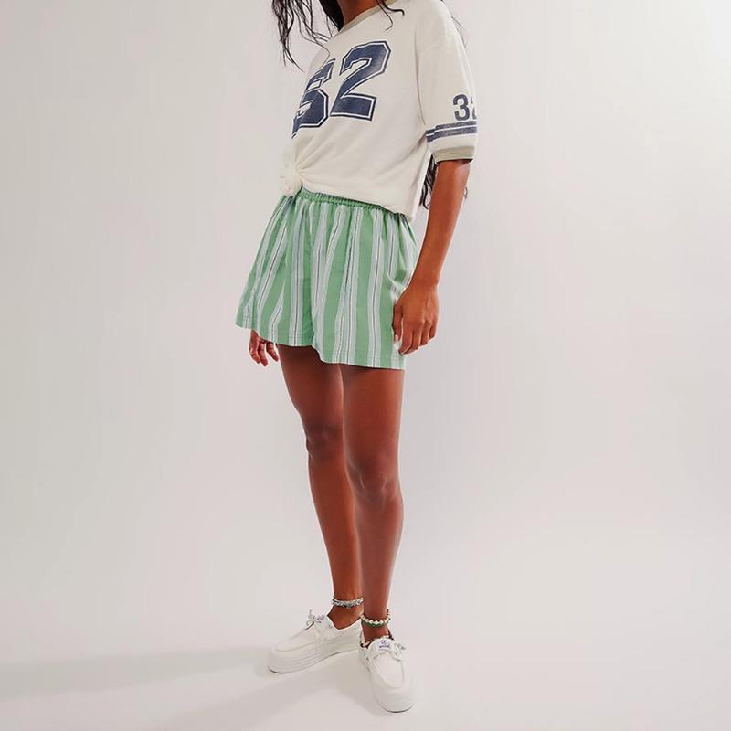 Women's Shorts Fashion Striped Casual Elastic-pocket Beach Shorts Women's Pants