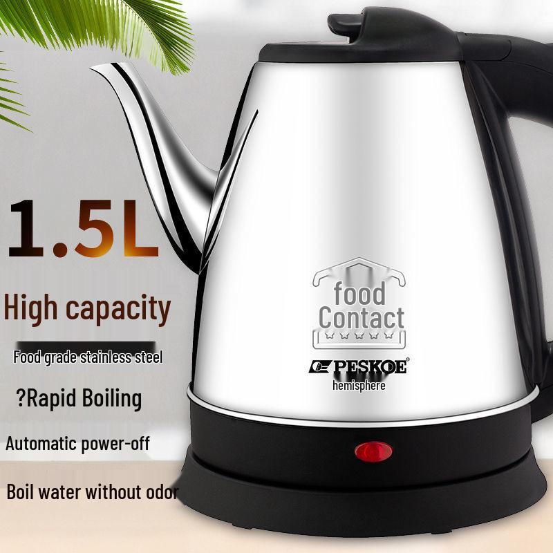 Elektrisk vattenkokare i rostfritt stål med lång pip och automatisk avstängning