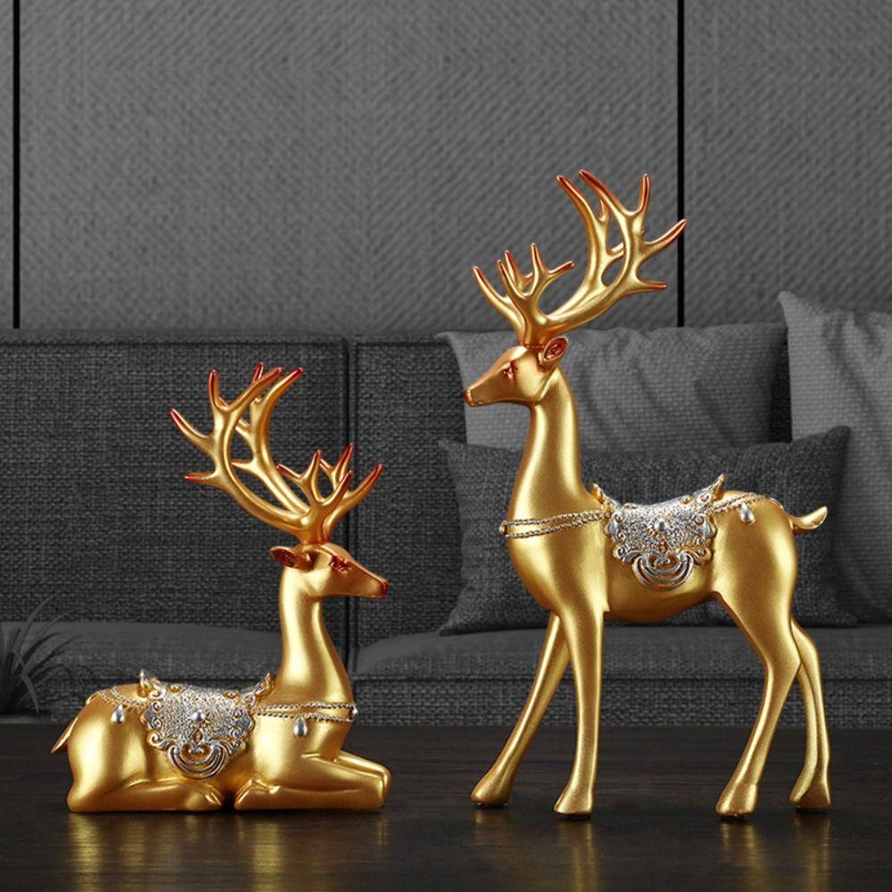 2pcs Modern Couple Deer Ornaments Minimalist Animal Sculpture Miniatures Figurine  Bedroom