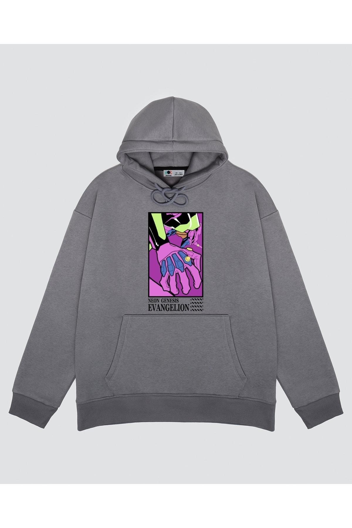 

Серая толстовка унисекс с капюшоном Neon Genesis Evangelion