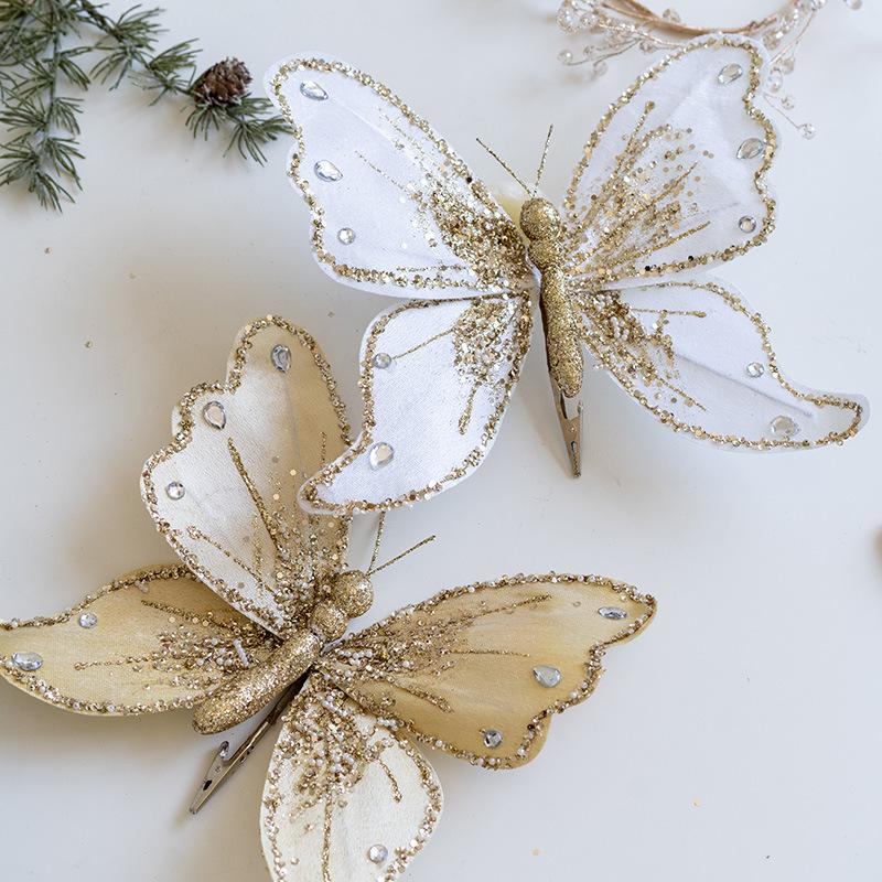 Simulated Butterfly Pendant Christmas Tree Gold Powder Decoration Butterfly Sequin Clip Christmas Floral Atmosphere Accessories