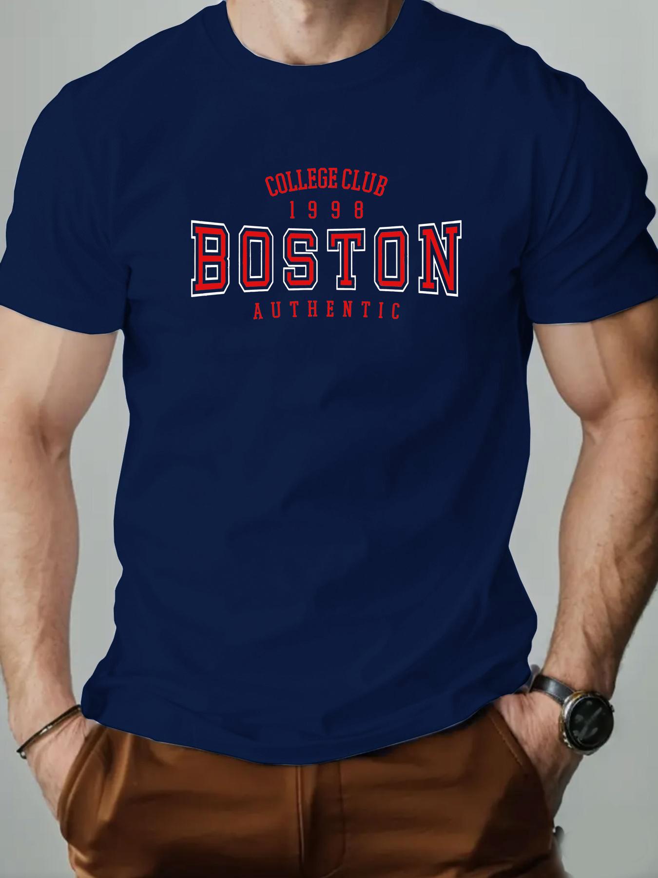 

Men s summer 100% pure cotton fashionable casual loose Boston letter pattern printed sports round neck short sleeved T-shirt top 5XL різнокольоровий