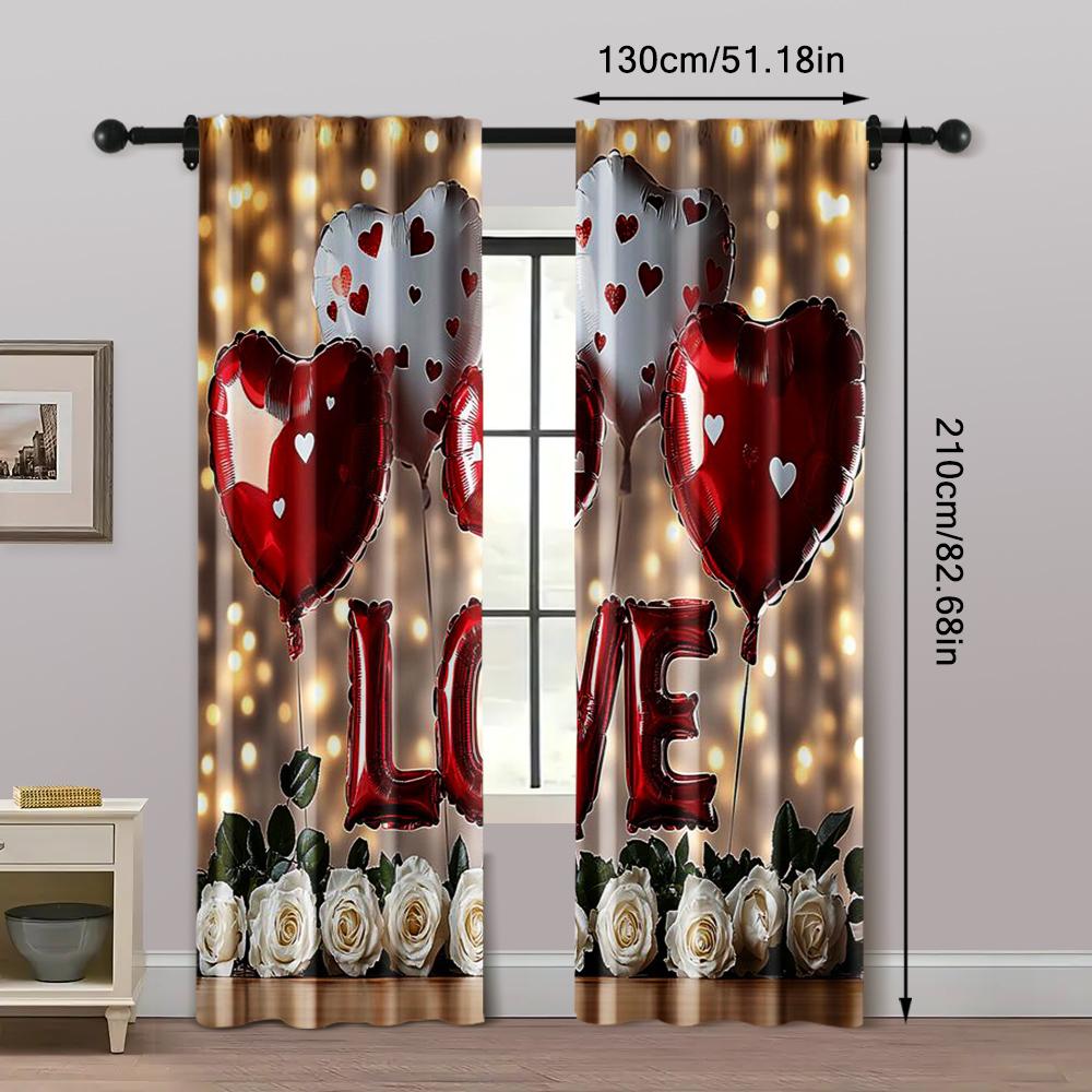 2pc, Window Curtains Valentine's Day Truck Background Romantic Love Balloons Versatile Fabric,Without Electricity Festive