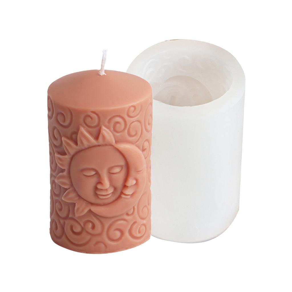 Sun Goddess Cylinder Candle Mold Personalized Sun Moon Face Candle Mold Sturdy Candle Moulds for DIY Enthusiasts