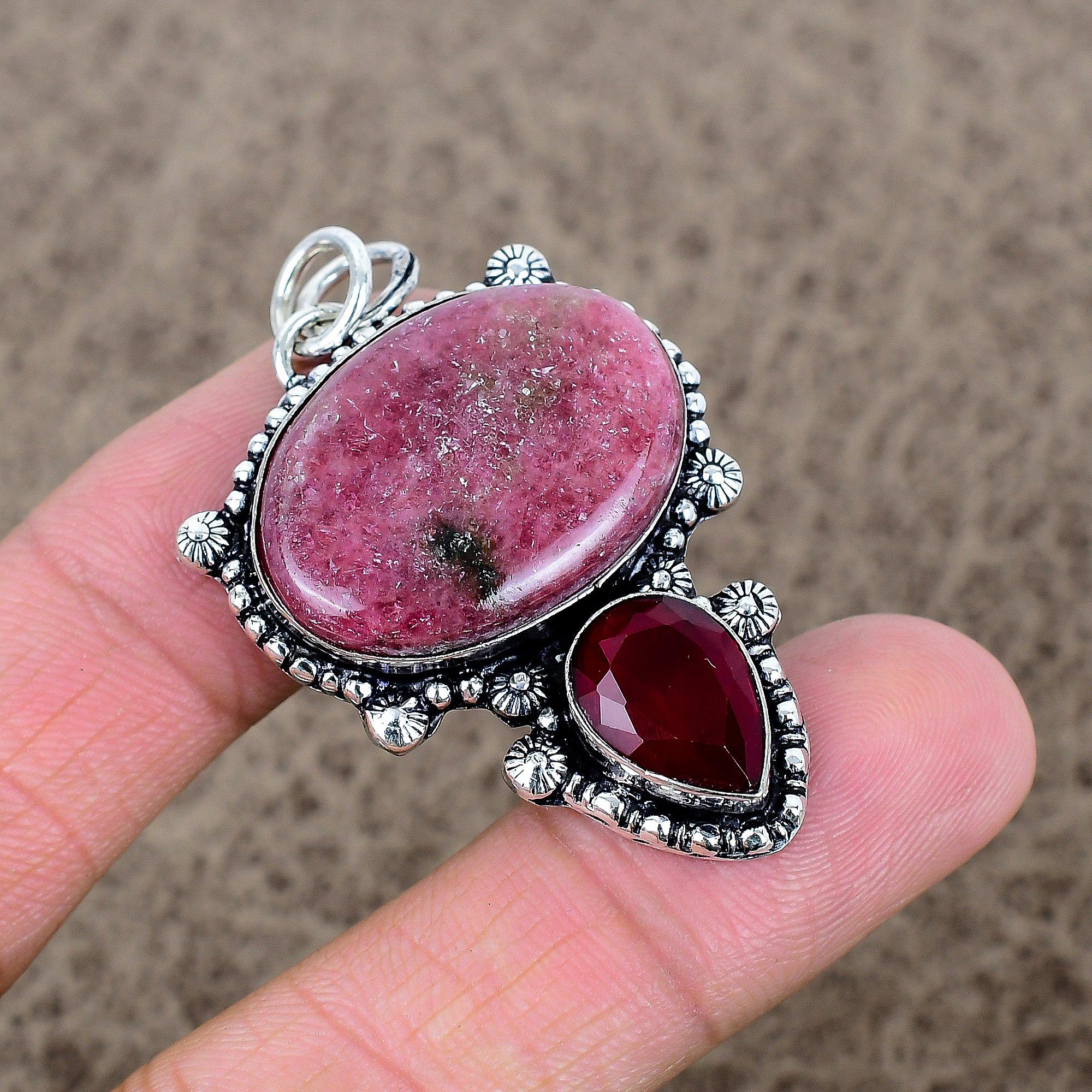 

Rhodonite, Garnet Gemstone 925 Sterling Silver Jewelry Pendant 1.97 KKG-318