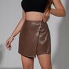 Jupe Wrap Taille Haute pour Femme Mini-Jupe Irrégulière en PU Jupe-Short Sexy en Simili-Cuir pour l'Automne