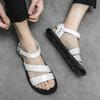 Herren Römersandalen Schwarz Weiß Leder Gladiator Sandalen Outdoor Sommer Offene Zehen Strandschuhe