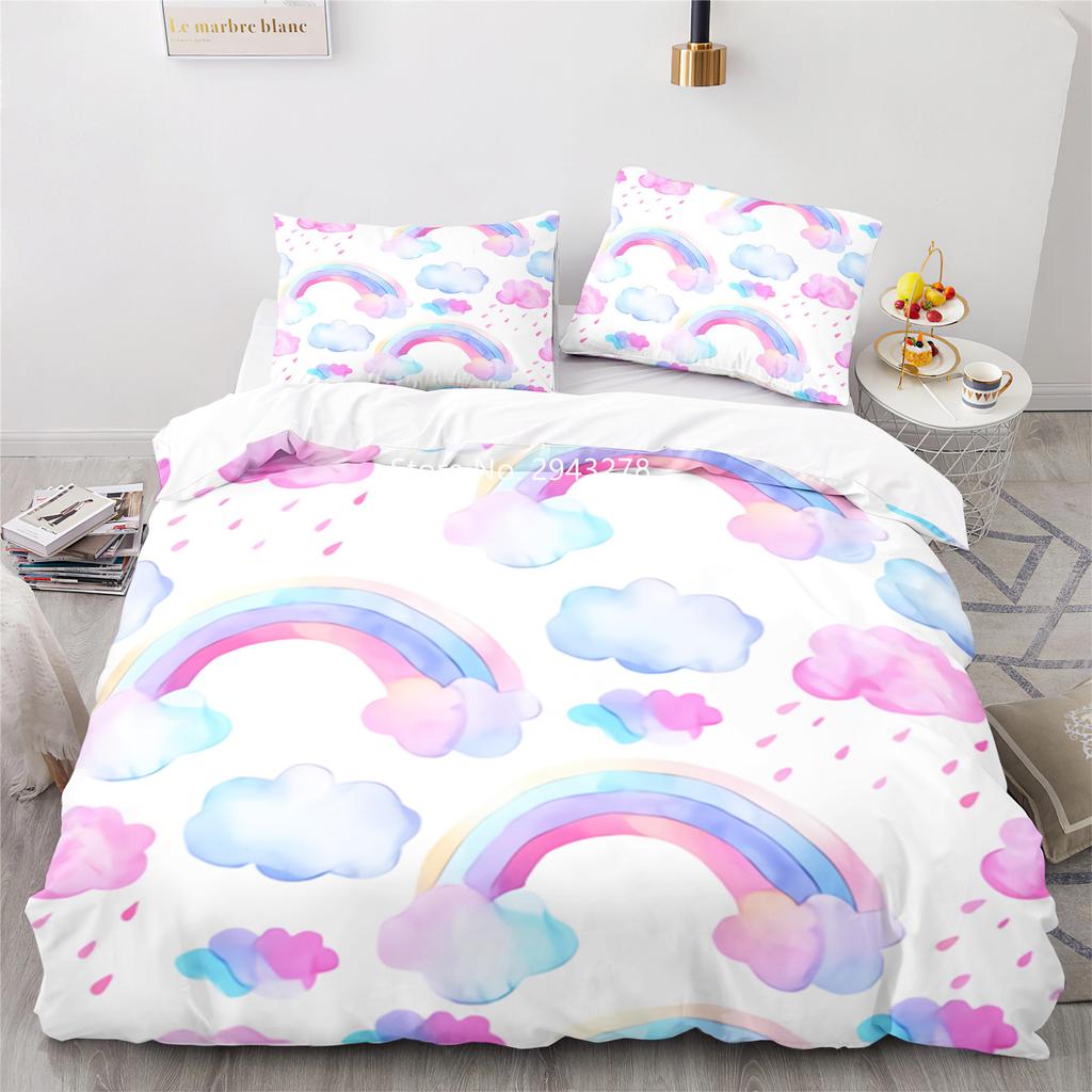 Home Fabric Rainbow Series Pattern Lovely Blue Pink Duvet Quilt Cover Pillowcase Bedding Adult Boys Bedroom Decoration