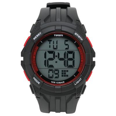 [Klefa] Sports Watch Digital Waterproof Backlight Date Day of the Week Display Urethane Strap TS-D317-RD Men's Black