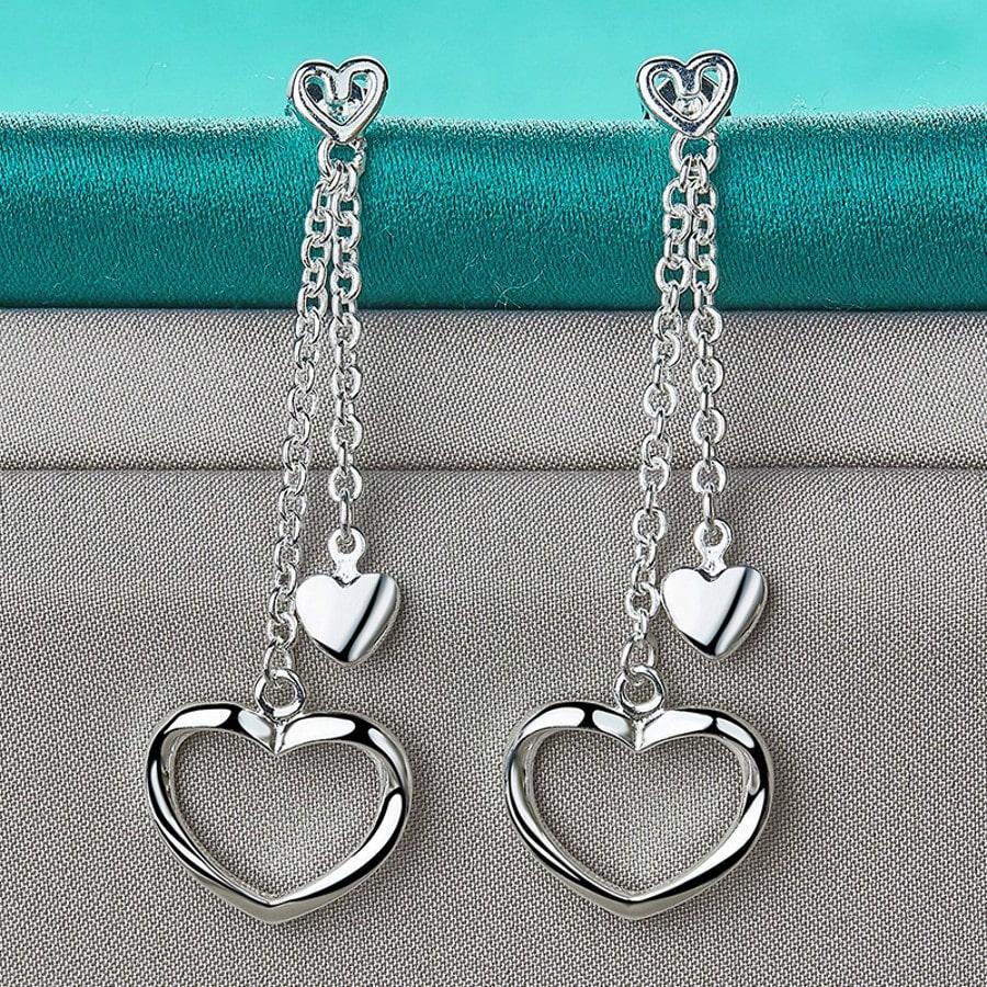 925 Sterling Silver Plated Heart Hollow Flower Earrings For Women Fashion Wedding Engagement Charm Jewelry