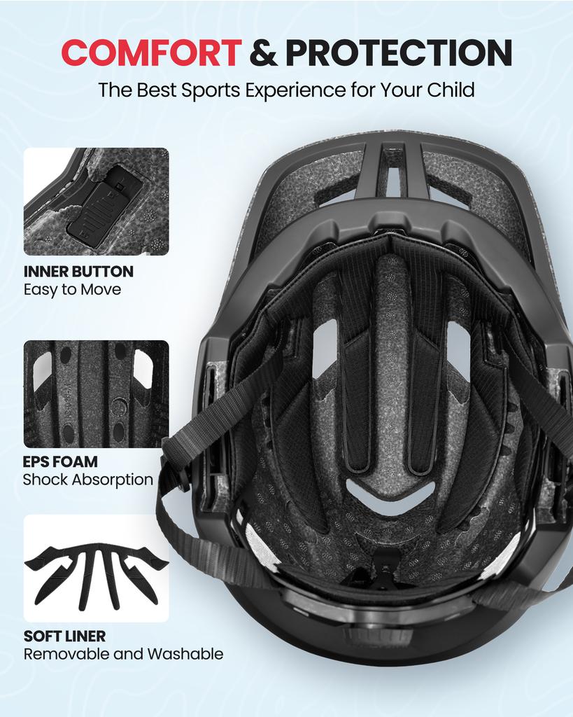 Unisex Kids Sports Helmet Full Face Detachable Chin Guard Washable Liner Adjustable Dial CE Riding Helmet