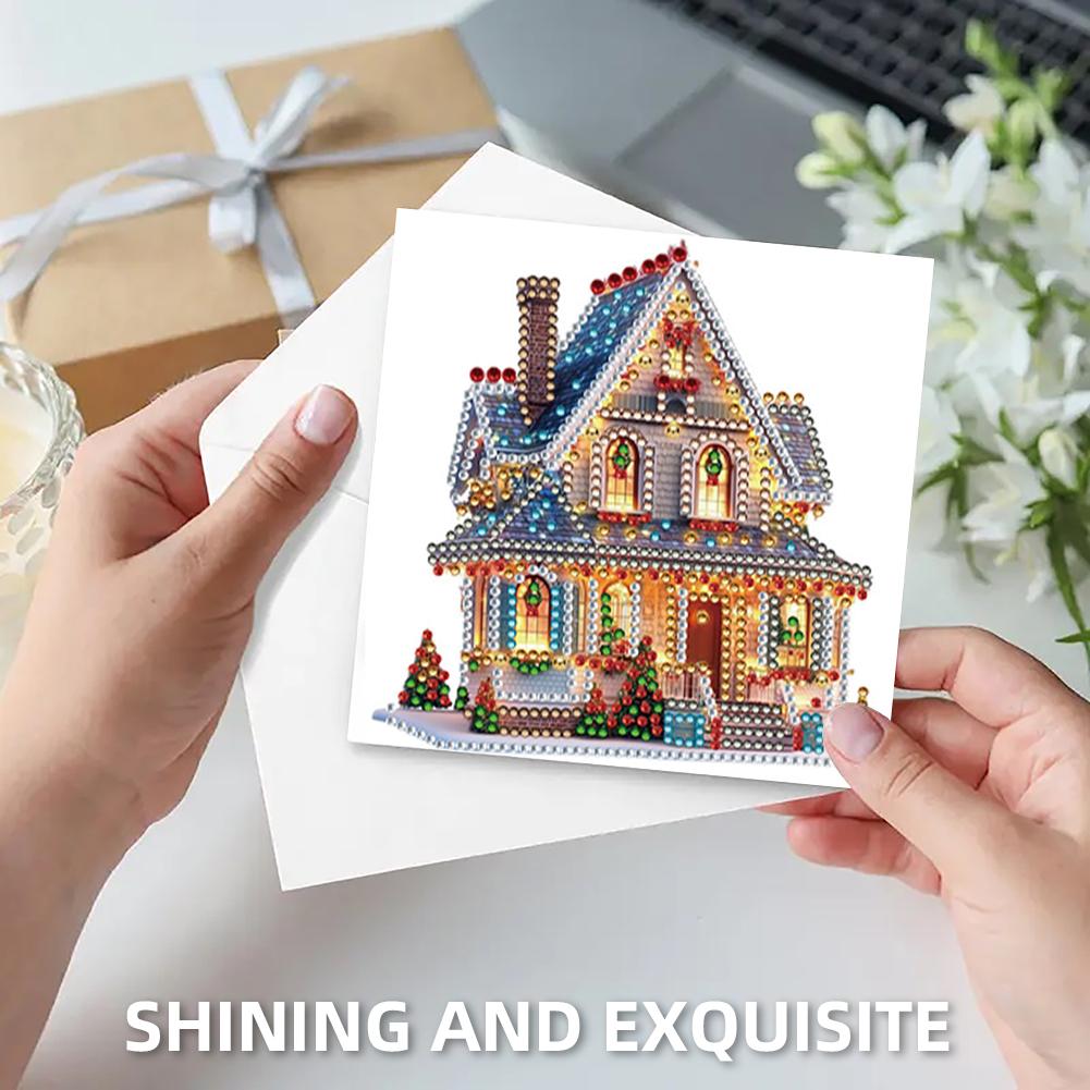 6pcs DIY Rhinestone Diamond Art Mosaic Postcards Xmas Theme Diamond Art Greeting Cards Creative Birthday & Thanksgiving Card Kit