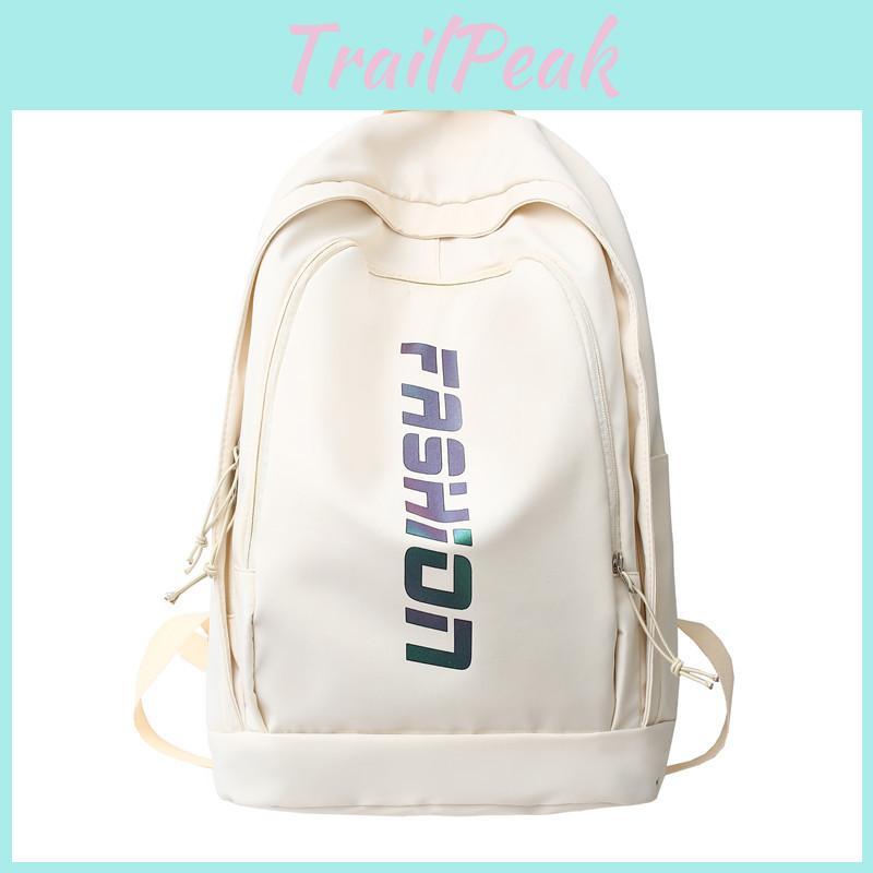 Simple Solid Color Letter Pattern Student Backpack For School And Daily Use