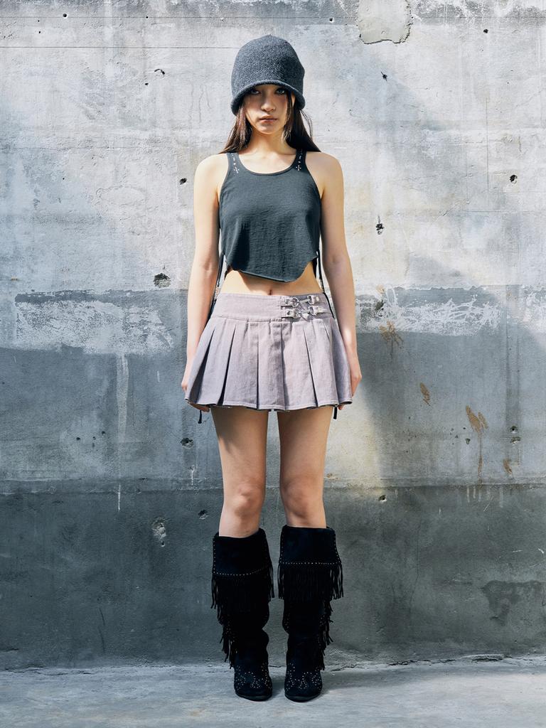 YEEL Side String Tank Top Black