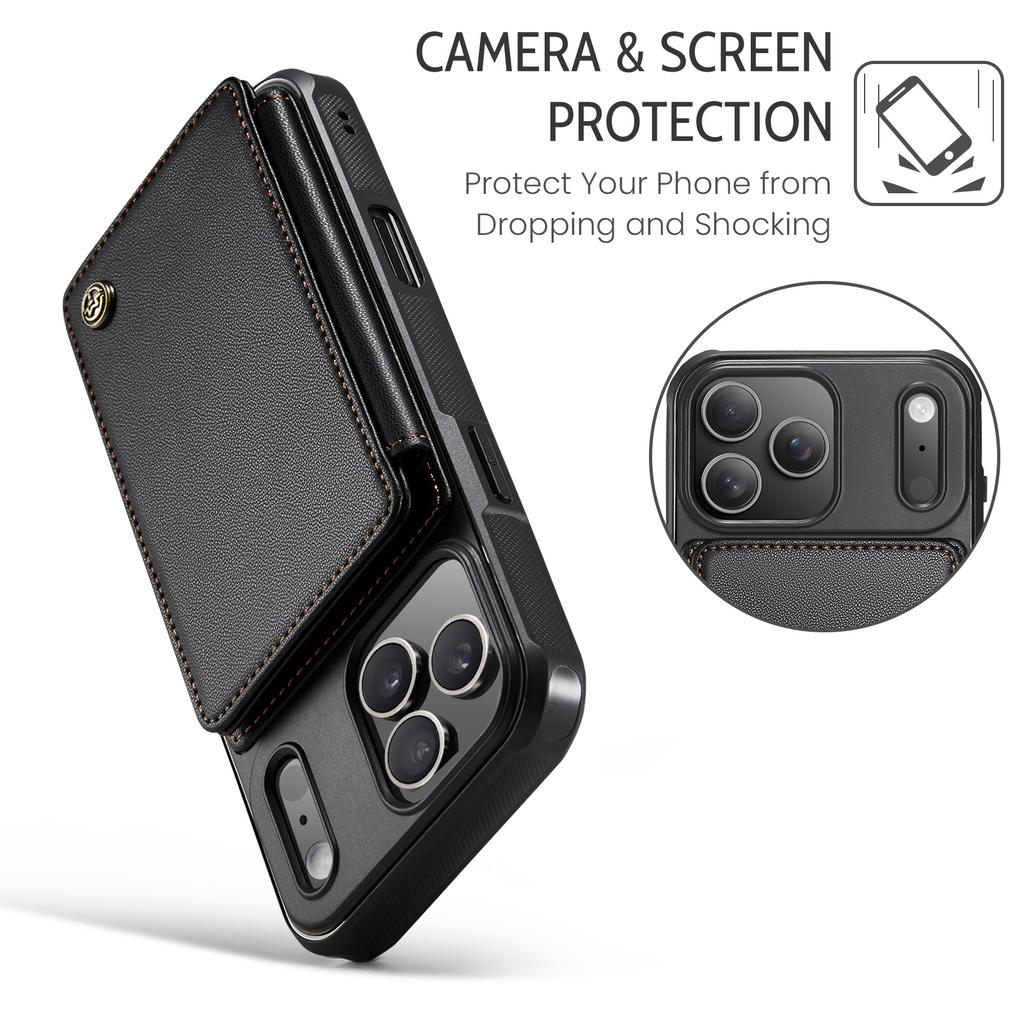 CaseMe-C22 Protective Skins For iPhone  17/17 Air/17 Pro/17 Pro Max , Luxury PU Leather Case Wallet Card Holder Phone Cover for Woman Man
