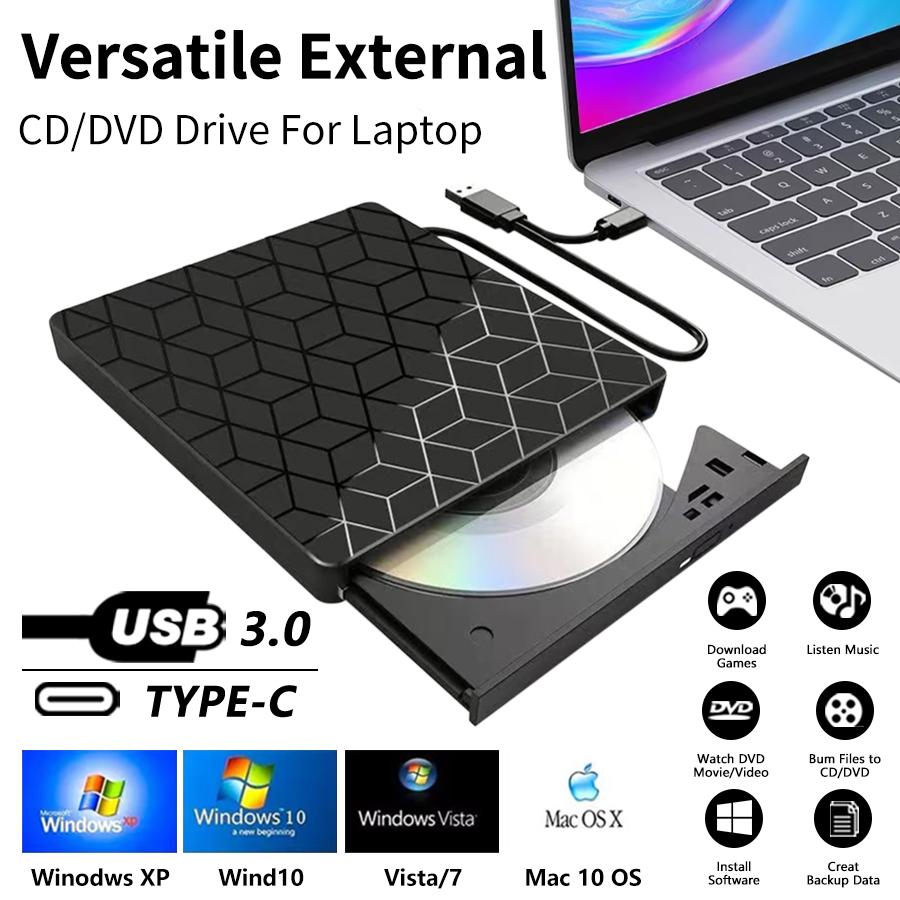 7 In 1 External CD DVD Recorder Player Writer USB 3.0 Type C RW DVD Burner Optical Drive Reader for Laptop Desktop Computer