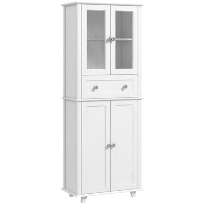Kitchen Pantry Cabinet Kitchen Cupboard With 2 Tempered Glass Doors Drawer 61x35x168.5 Cm White