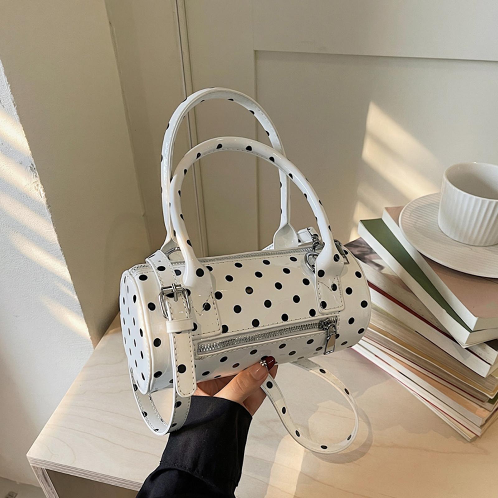 

Women Polka Dot PU Leather Handbag Mini Shoulder Bag Waterproof Crossbody Bag Lightweight for Vacation Casual Commute Daily Use білий