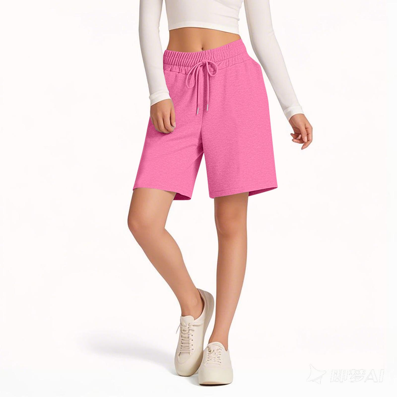 

Women s Fashionable Casual Loose Elastic Waist Drawstring Five-point Shorts XL рожевий