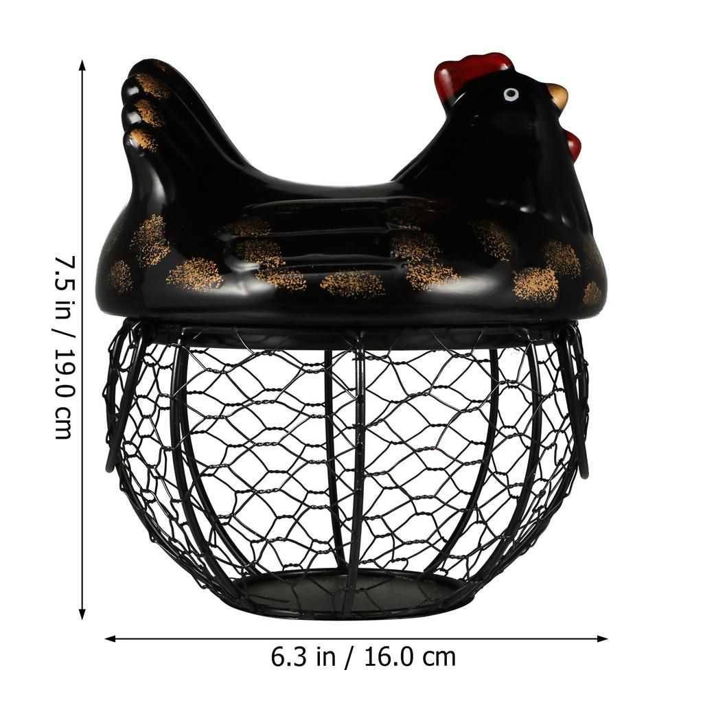 1Pcs Chicken Style Egg Basket Made of Premium Ceramic and Iron Fruit Vegetable Snack Storage Holder Home Decor Item