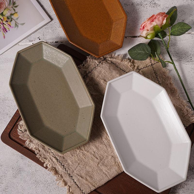Japanese Style Ceramic Plate Irregular Rectangle Dish Creative Retro Tableware for Home Kitchen