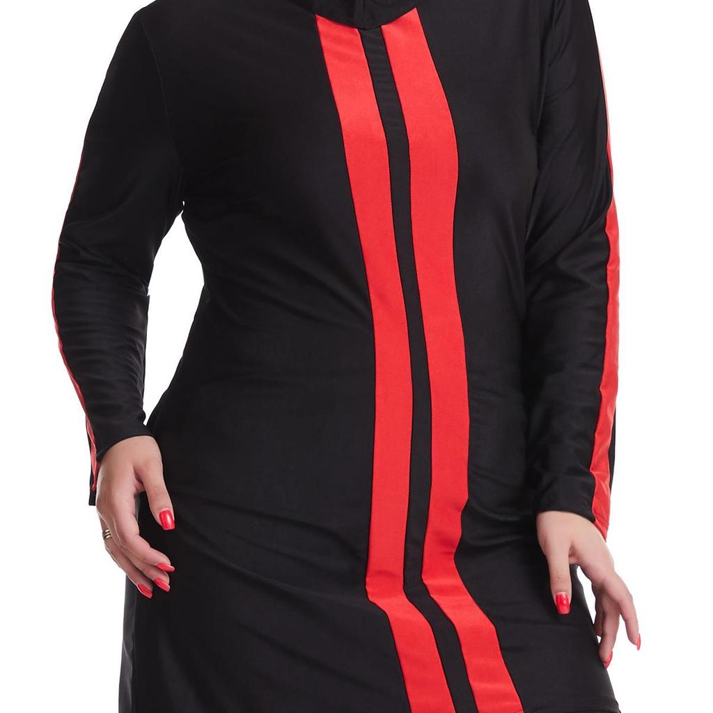 Plus Size Color Block Conservative Muslim Women’s Swimsuit with Sunscreen