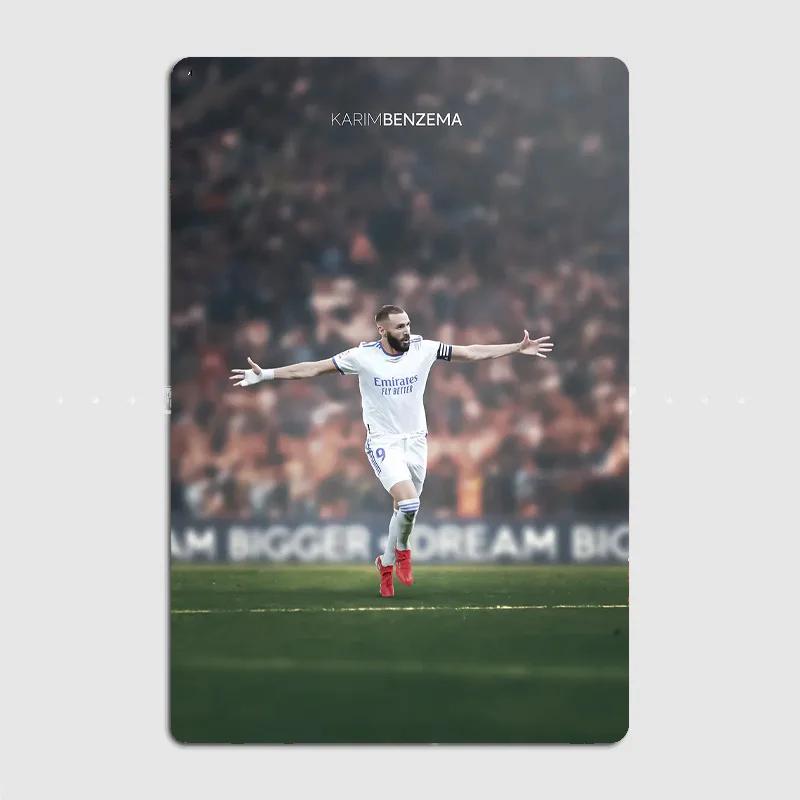 Karim Benzema Football Player Vintage Retro Metal Poster Sign Garage Club Custom Wall Decor Tin Room Decor Home Decor