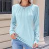 Women's Fashion Casual Solid Color Pleated Comfortable Round Neck Loose Long Sleeve T-shirt Top