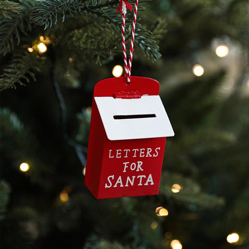 Christmas Wrought Iron Painted Mailbox and Retro Tree Window Hanging Decorations