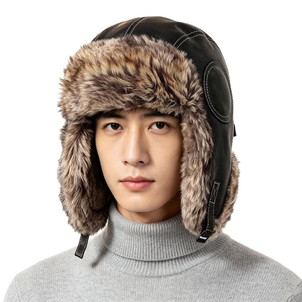 Autumn and Winter Lei Feng Hat Men's Northeast Flying Hat Women's Thickened Warm Velvet Windproof Eye Protection Ski Ear Protection Tide