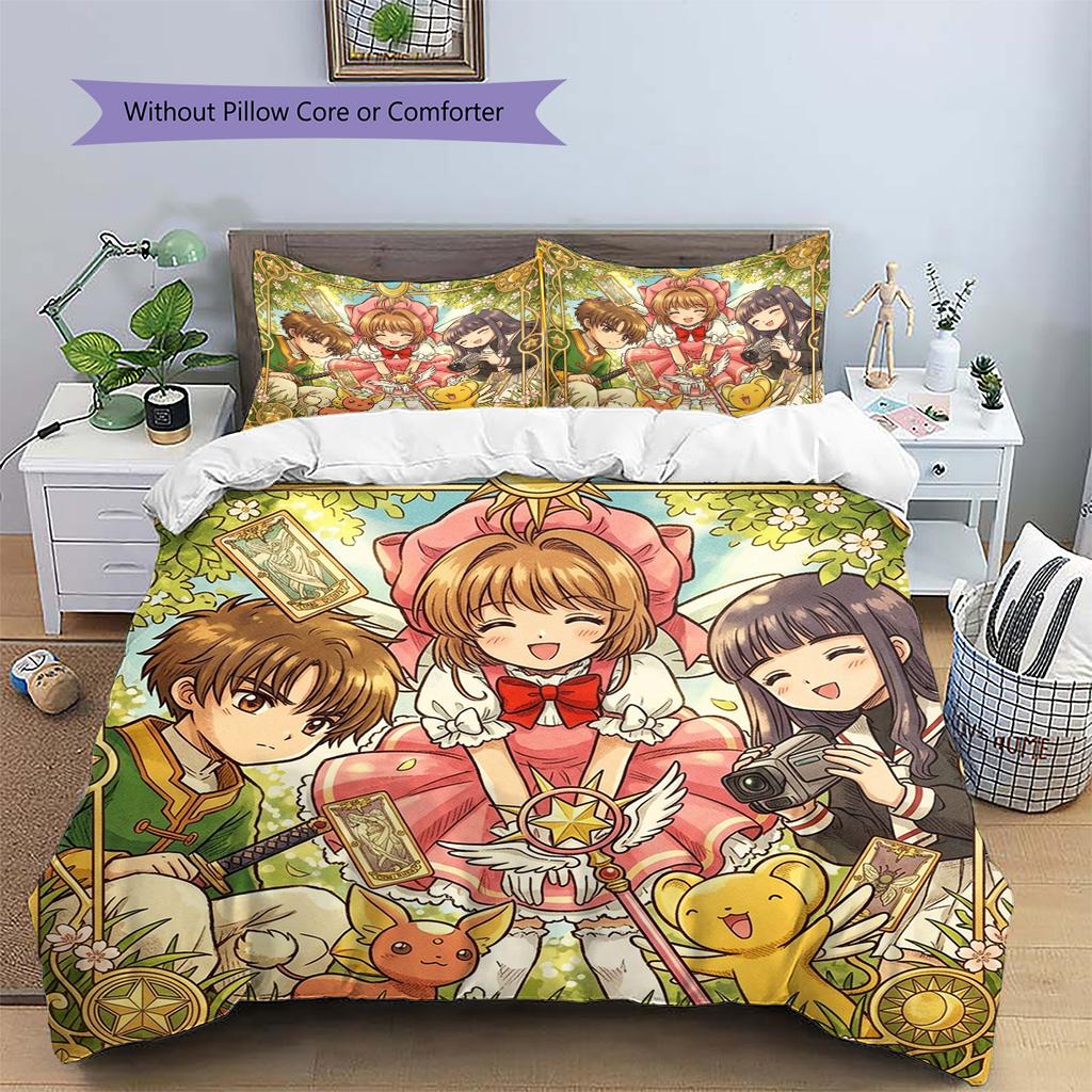 Cardcaptor Sakura Pattern Bedding Quilt Set Quilt Cover Pillowcase Home Decoration Birthday Gift (1 * duvet cover + 2 * pillowcase, without core)