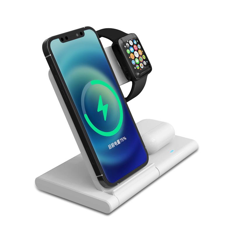 Foldable 3-in-1 Wireless Charging Phone Stand, 15W Fast Charging, Dual Coil