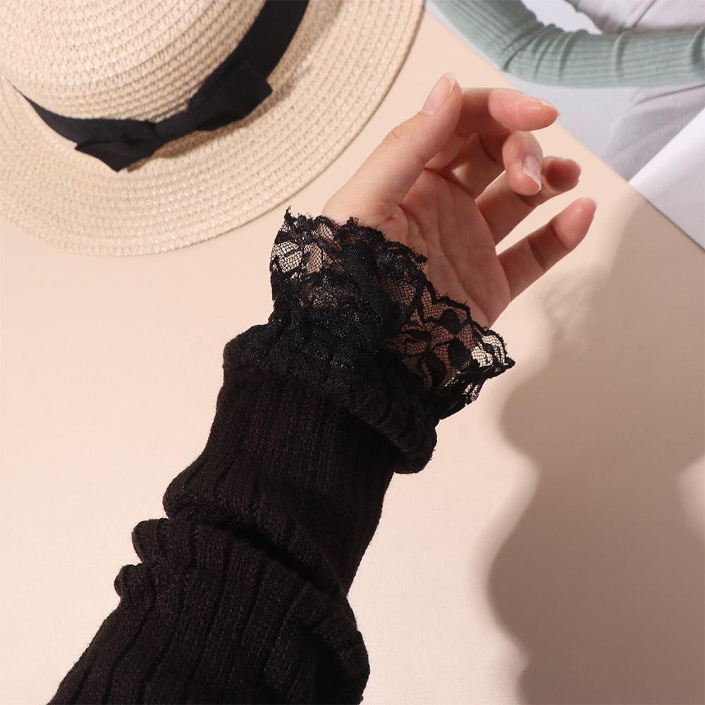 Gothic JK Lolita Arm Sleeves Japanese Style Knitted Gloves Fashion Y2K Lace Oversleeve  Ladys