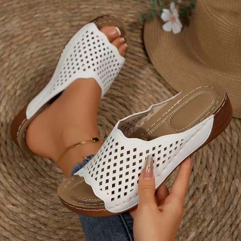 Fashion Women's Slippers Hollow Out Mesh Wedge Sandalias Fashion Thick Sole Platform Slippers for Women Summer New Casual Beach Slippers