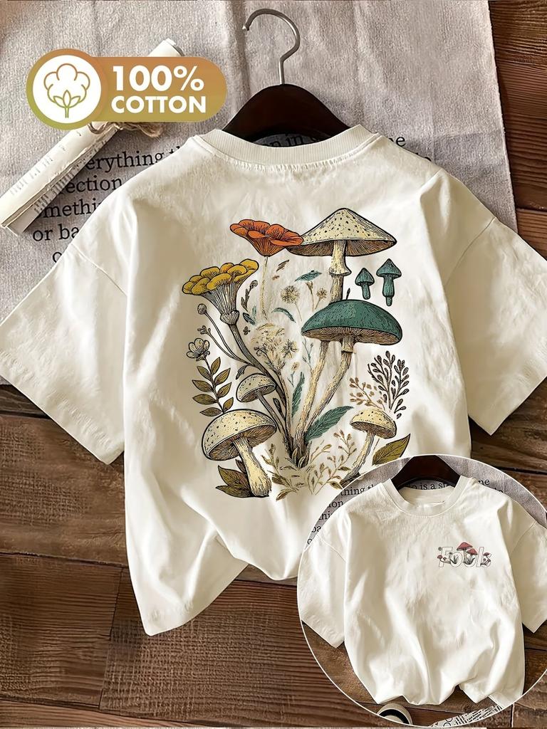Whimsical Mushroom Unisexs Retro Print Tshirt 100 Cottonsoft Crew Neck Short Sleeve Top Vintage Shirt Streetwear Y2k Top