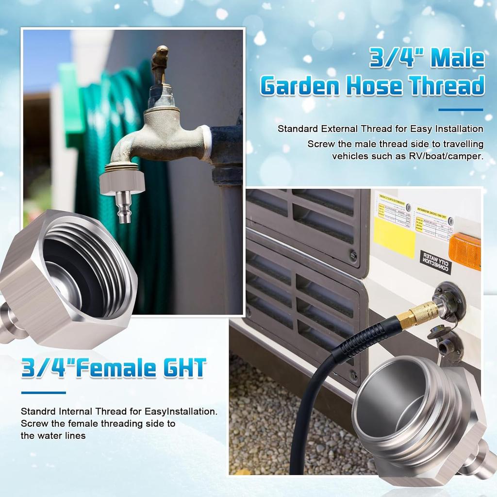 Boltigen RV Blow Out Winterizing Adapter, Stainless Steel Sprinkler Blowout Plug, 1/4 Air Compressor Quick Connect To 3/4 Garden Hose Thread, RV