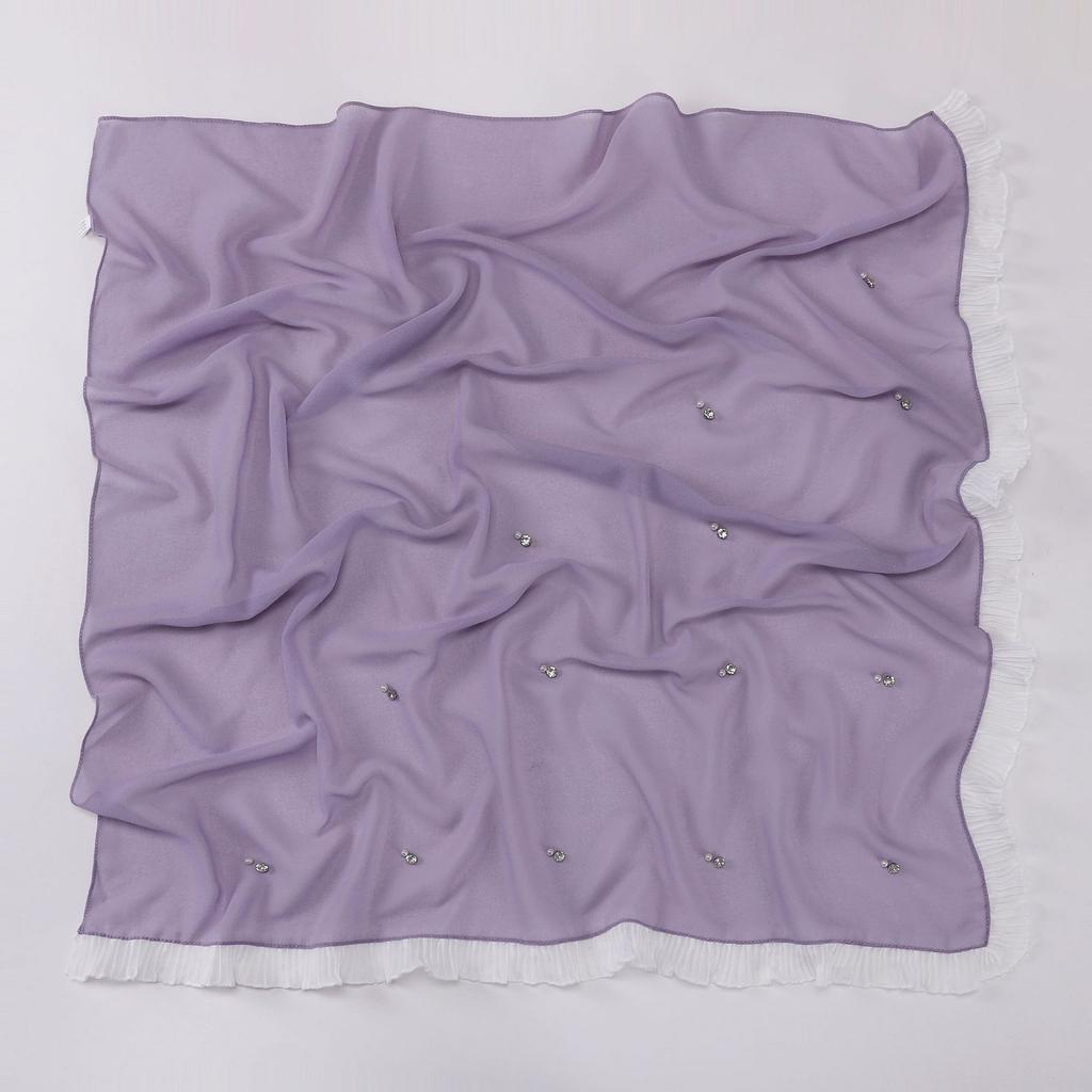 Women S Ethnic Lace Chiffon Square Scarf With Beads And Rhinestones