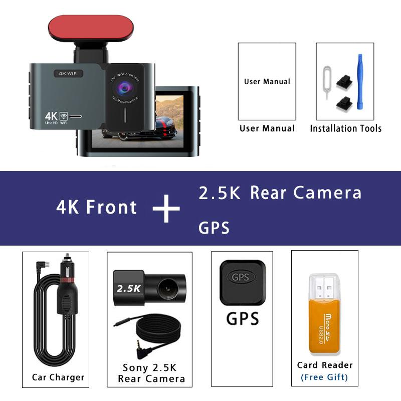 4K 3840*2160P Dash Cam WIFI GPS Mini CAR DVR Front And Rear 2.5K Dual Lens Black Box Room Camera Night Vision 24H Parking
