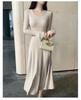 Women's Slim-Fit V-Neck Long Dress - New Autumn/Winter Cotton Base Layer