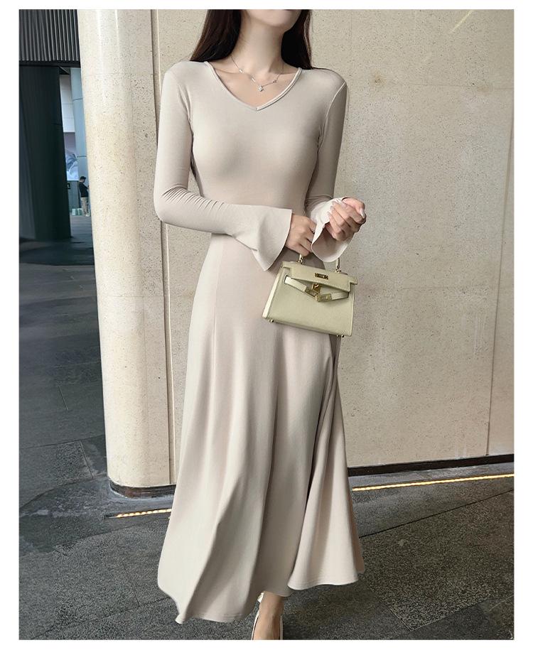 Women's Slim-Fit V-Neck Long Dress - New Autumn/Winter Cotton Base Layer