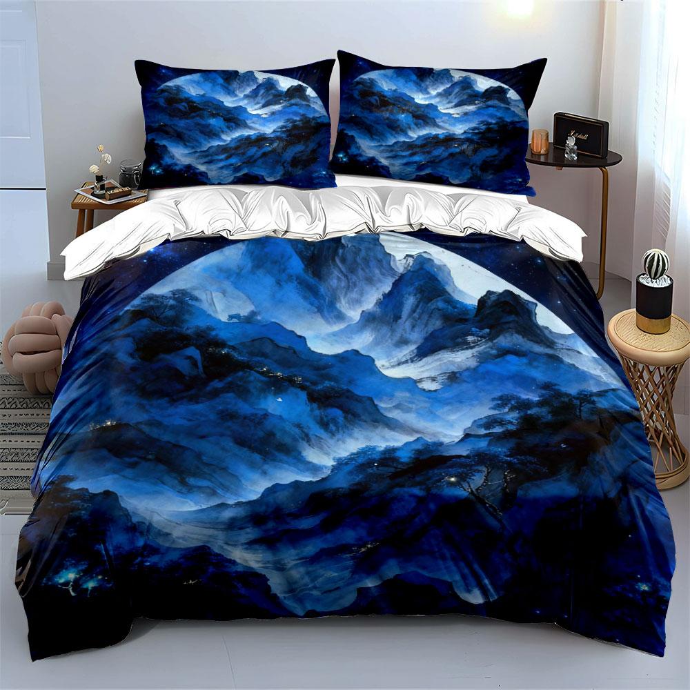 Blue Mountain Landscape Decor Set Soft Comfortable Duvet Cover Bedding Set Included 1*Duvet Cover & 2*Pillowcases, Gift